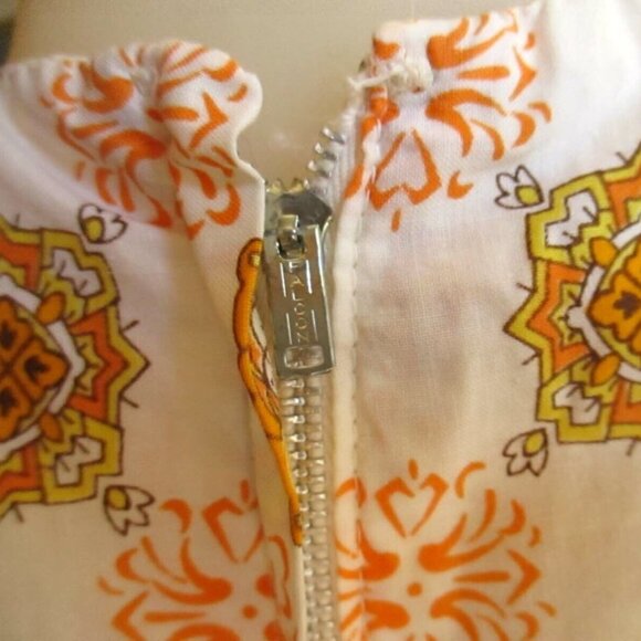 medium Vintage Dress 1960s Boho Floral Print Short Sleeve Dress Golden Print - Picture 6 of 7